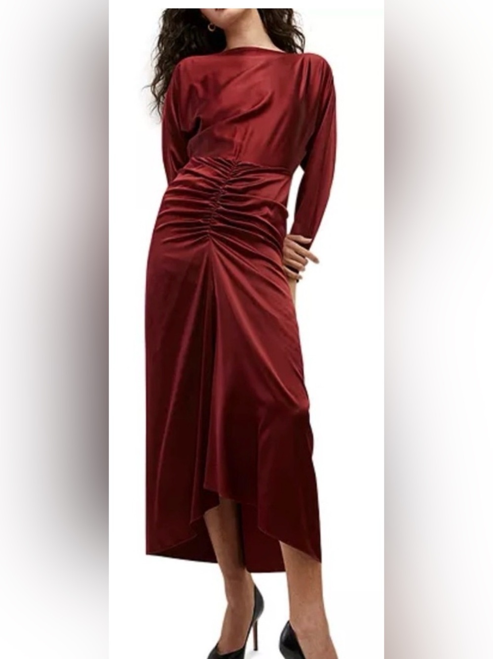 Veronica Beard Burgundy Ruched Midi Dress